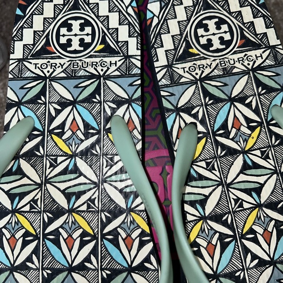 Tory Burch Sage Silver / Acoma Thin Strap Blue Rubber Sandals Flip Flops 9 - Picture 3 of 5